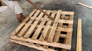 This Is How He Made A 12 x 19 m Bed COMPLETELY From Waste Pallets  Creative Carpenter [upl. by Nodyarg]