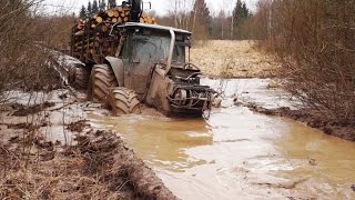 Valtra forestry tractor logging in wet conditions [upl. by Manny]