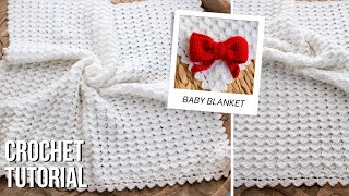 🎀 BEAUTIFUL Shell Stitch Crochet Baby Blanket Pattern 1 Row Repeat Only 🤩 [upl. by Enywtna]