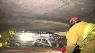 Fatal SUV Crash Wedged Under Bridge  Boyle Heights RAW FOOTAGE [upl. by Selfridge]