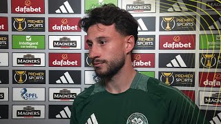 Nicolas Kühn in conversation after Premier Sports Cup brace for Celtic against Falkirk [upl. by Prudy]