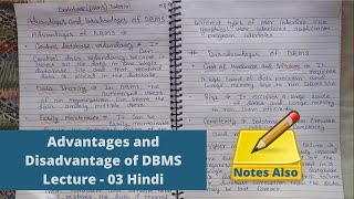 Explain the advantages and disadvantage of DBMSDatabase Management System Tutorial  Lec 03 Hindi [upl. by Suoicul]