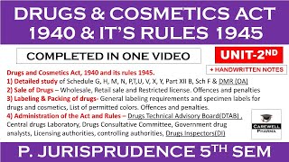 Unit 2 complete  Drugs and Cosmetics Act 1940 and its rules 1945  Pharmaceutical Jurisprudence [upl. by Muriel]