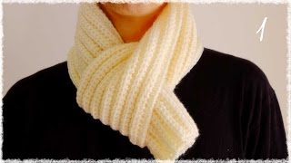 メンズかぎ編みマフラーの簡単な編み方・作り方（１） diy easy crochet scarf tutorial [upl. by Trinee]