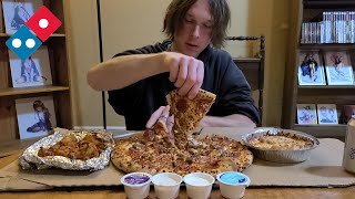 DOMINOS LARGE MEATZZA FEAST PIZZA  SIDES MUKBANG [upl. by Eleda177]