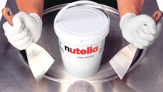 Massive Nutella Bucket Ice Cream Rolls  making Ice Cream out of Chocolate Hazelnut Spread  ASMR [upl. by Chantalle]