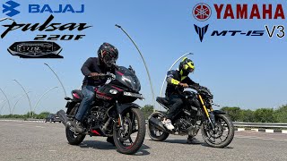 Bajaj Pulsar 220F Vs Yamaha MT15 V3  Drag Race  Unexpected Result [upl. by Nayllij]