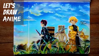 LETS DRAW ANIME Tanjiro Zenitsu and Inosuke  Demon Slayer  Speed Drawing [upl. by Reinold]