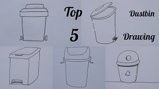 Top 5 dustbin drawing easy step for beginners [upl. by Setsero]