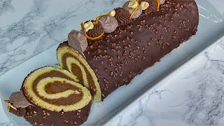 Chocolate Roll Cake with Candied Orange and Rocher Glaze Swiss Roll [upl. by Mannos]