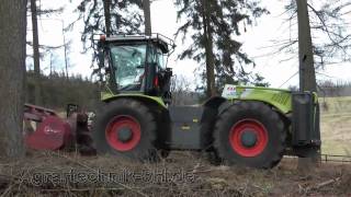 Claas Xerion 5000 mit Forstausüstung und ahwi Forstmulcher [upl. by Nailimixam]