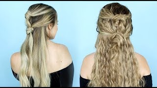 Double Knot Half Updo for Straight and Curly Hair  KayleyMelissa [upl. by Nosnevets]