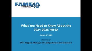 Filing the 20242025 FAFSA  Wednesday Webinar  January 2024 [upl. by Fai]