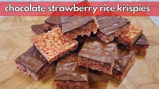 Chocolate Strawberry Rice Krispies Treats  Super EASY Recipe [upl. by Kyte]