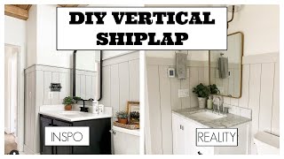 HOW TO INSTALL VERTICAL SHIPLAP  DIY VERTICAL SHIPLAP  DESIGNER LOOK FOR LESS [upl. by Irbmac]