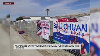 Milpitas candidates campaign sign vandalized for 2nd time [upl. by Bullard111]