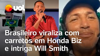 Mudança de Honda Biz Will Smith fica intrigado com brasileiro que faz carretos em moto [upl. by Dhiren]