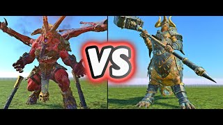 Who Will Win Skarbrand the Exiled or Kholek Suneater in Warhammer Total War 3 [upl. by Yzus]