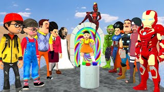 Scary Teacher 3D vs Squid Game Superhero Rainbow Gate To Rescue Squid Doll From Monster Deadpool [upl. by Bathsheba]