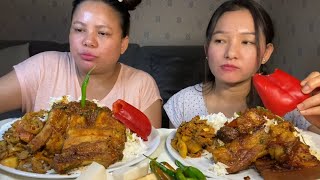 Pork belly fryसाथमा पहेलो दालकरेला आलु fry mukbang [upl. by Pena]