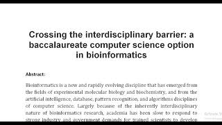 Crossing the interdisciplinary barrier a baccalaureate computer science option in bioinformatics [upl. by Haissi]