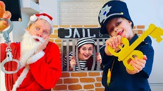 Margo and Nastya save Santa Playing as Cop LOCKED UP Santa Jail Playhouse Toy for Kids [upl. by Oluap485]