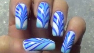 Indigo Water Marble NailArt Design Tutorial [upl. by Nibur]