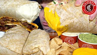 ASMR MUKBANG CHIPOTLE GIANT BURRITOS CHIPS CHEESE STEAK QUESADILLA  WITH CHEESE [upl. by Sabina]