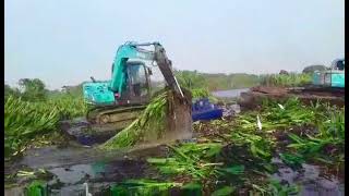 Three floating excavator working in the canal [upl. by Treble647]