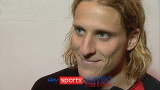 Diego Forlan after scoring his first Premier League goal for Manchester United [upl. by Ilatan]