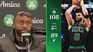 Jaylen Brown Speaks On Playing Back To Back after the Boston Celtics Win Over the Miami Heat [upl. by Yemarej766]