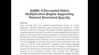 DeMM A Decoupled Matrix Multiplication Engine Supporting Relaxed Structured Sparsity [upl. by Neerak]