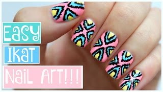 Easy Tribal Ikat Nail Art  JennyClaireFox [upl. by Yeclehc]