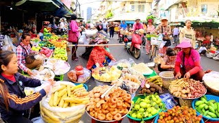 Traditional Market Food in Phnom Penh  Delicious Khmer Food Bee Chicken Pork Fruit amp More [upl. by Greenman]