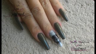 Ongle en gel quotRemplissage vert armé et water decal avec ONGLEMODquot [upl. by Nedyarb]