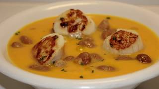 Pumpkin soup with scallops and beans [upl. by Aronow]