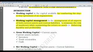 Working Capital Management PART 1  Introduction  Liquidity and Profitability  Objective [upl. by Laup]