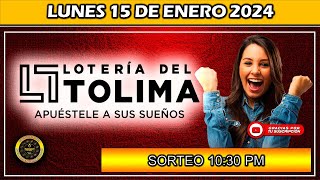 PREMIO MAYOR LOTERIA DEL TOLIMA del LUNES 15 de enero 2024 [upl. by Aicirtan]