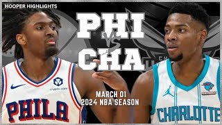 Philadelphia 76ers vs Charlotte Hornets Full Game Highlights  Mar 1  2024 NBA Season [upl. by Eeltrebor125]