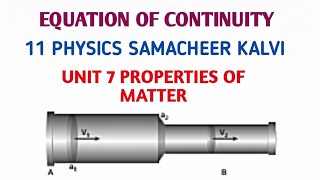 Equation of continuity  Unit 7 Properties of Matter  11 Physics Samacheer kalvi [upl. by Manville]