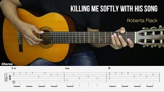 Killing Me Softly With His Song  Roberta Flack  Fingerstyle Guitar Tutorial  TAB amp Lyrics [upl. by Narmak]