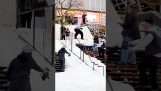 Snowboarder BREAKS board on a HUGE rail Dillon Henricksen snowboard fail snow [upl. by Eelrahc]