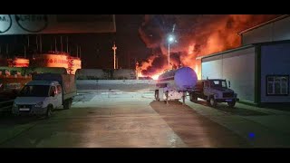 Ukrainian Drones Hit Lukoil Depot in Krasnodar  Fuel Trucks Targetted [upl. by Romeu]