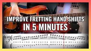 Improve Fretting Hand Shifts in Just 3 Exercises FREE PDF  5Minute Bass Drills [upl. by Trebeh]