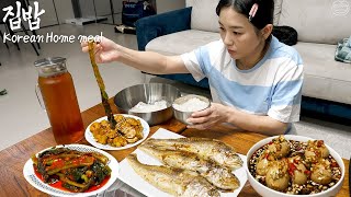 Real Mukbang Korean home made food ☆ Grilled Fish Braised eggs Pickled cucmbers Kimchi [upl. by Eliason]