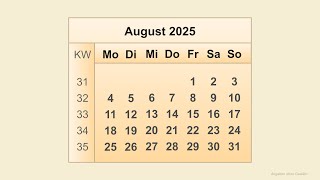 Kalender August 2025 [upl. by Kered]