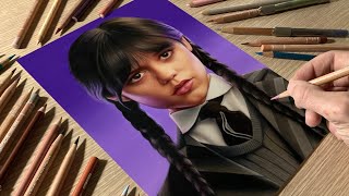 Drawing Wednesday Addams Jenna Ortega • Time Lapse [upl. by Natsrik562]