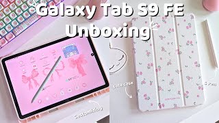 Samsung Galaxy Tab S9 FE 🎀🌷  ✨️Aesthetic unboxing 🩷📦 amp Customization ✨️ ASMR [upl. by Arim]