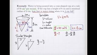 Related Rates Filling a Cone Cup with Water [upl. by Lenahtan548]