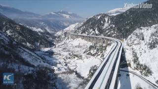 An aerial view of quotexpressway in the cloudsquot in SW China [upl. by Kcirdorb]